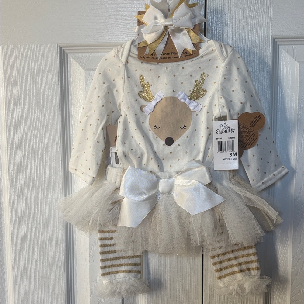 Baby Essentials White and Gold Reindeer Set